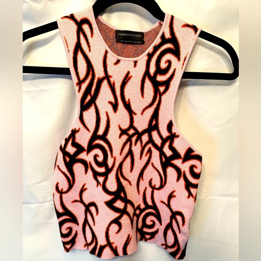 Urban Outfitters Tattoo‎ Print Knit Vest Pink Orange Brown Black Size Small P